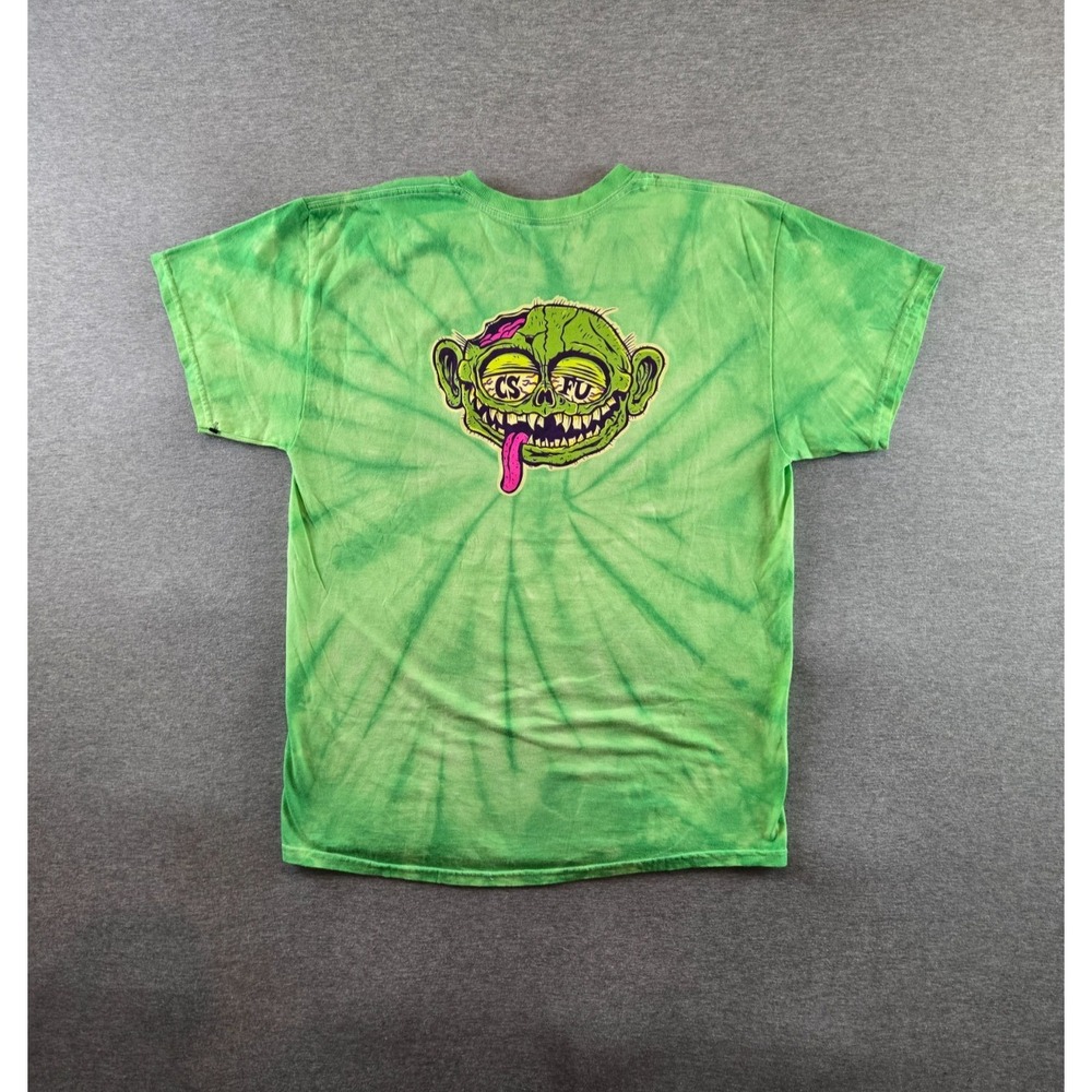 Vintage NHS Creature Skateboards T Shirt‎ Mens Large Green Tie Dye Freaks Y2K